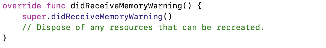 Image of the default code in didReceiveMemoryWarning
